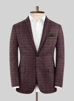 Noble Purple Check Wool Silk Linen Jacket