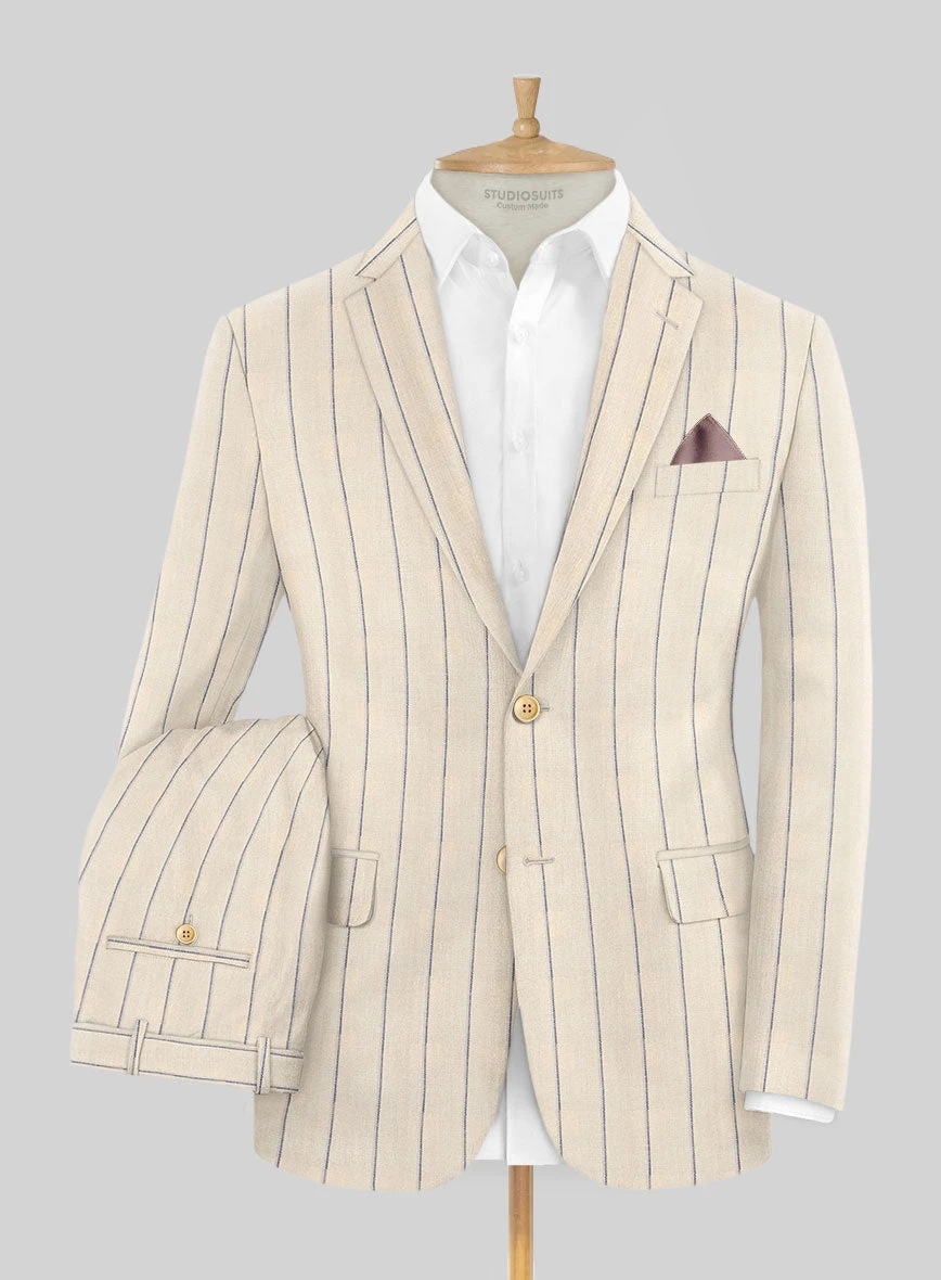 Noble Rosaria Cream Stripe Cotton Silk Linen Suit 1 Noble Rosaria Cream Stripe Cotton Silk Linen Suit