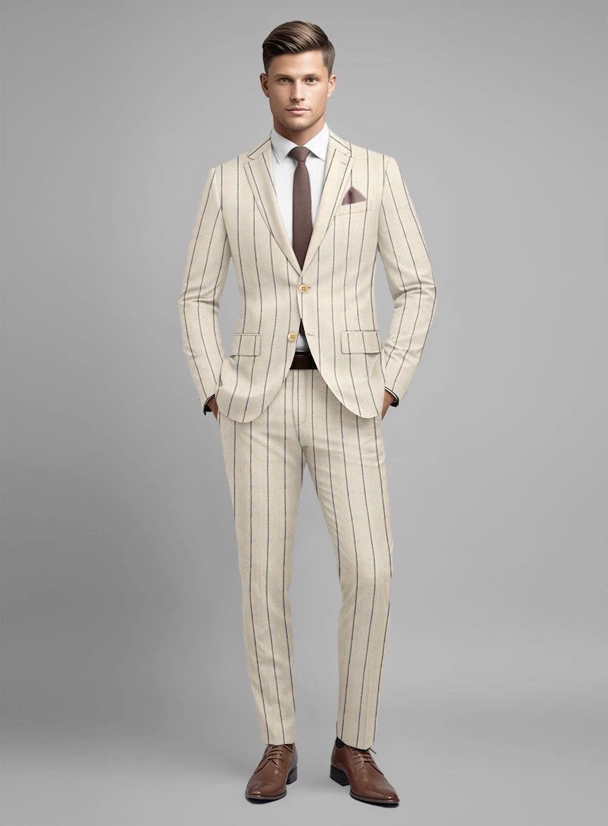 Noble Rosaria Cream Stripe Cotton Silk Linen Suit 2 Noble Rosaria Cream Stripe Cotton Silk Linen Suit - Image 2