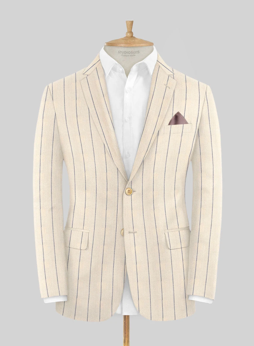 Noble Rosaria Cream Stripe Cotton Silk Linen Suit 3 Noble Rosaria Cream Stripe Cotton Silk Linen Suit - Image 3