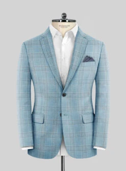 Noble Sky Blue Wool Silk Linen Jacket