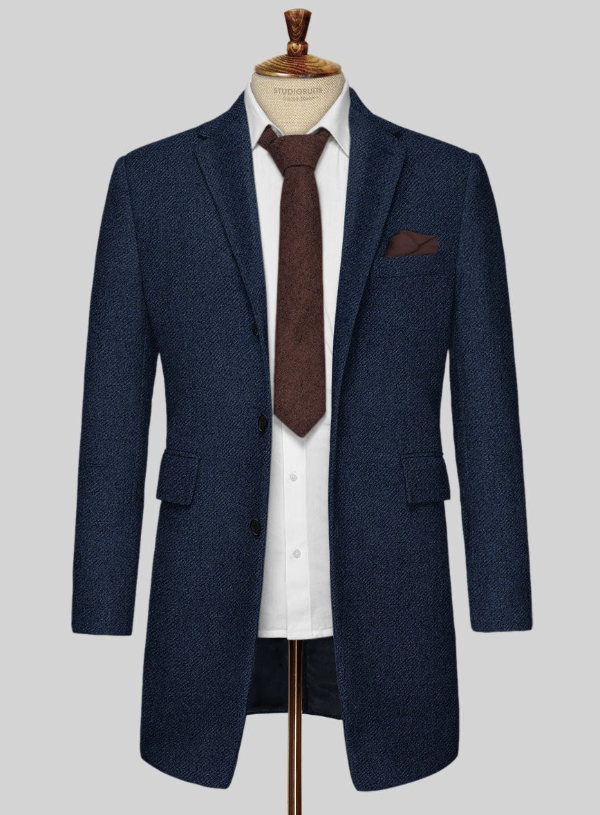 Royal Blue Heavy Tweed Overcoat 2 Royal Blue Heavy Tweed Overcoat - Image 2