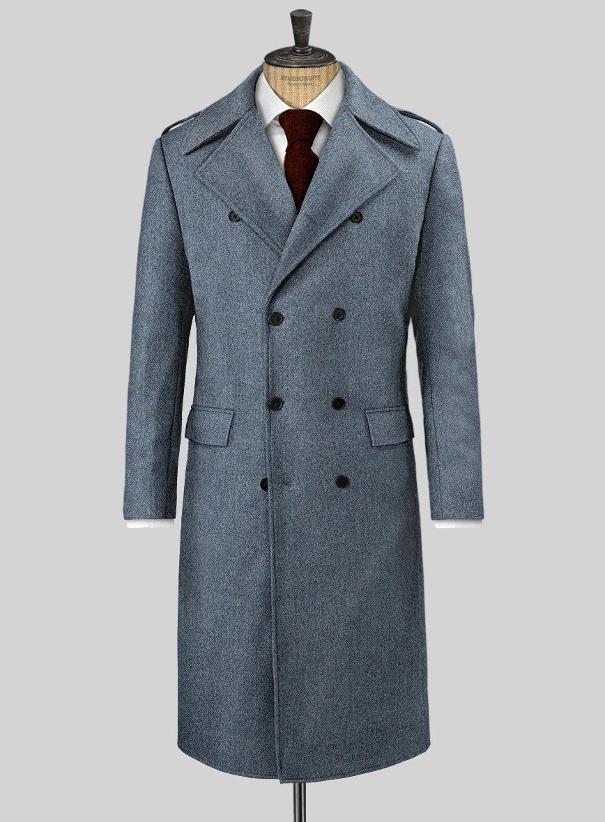 Vintage Herringbone Blue Tweed GQ Overcoat 1 Vintage Herringbone Blue Tweed GQ Overcoat