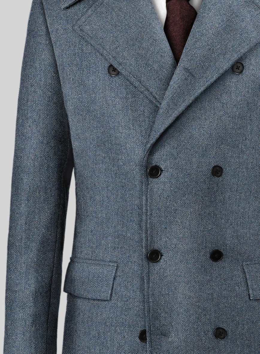 Vintage Herringbone Blue Tweed GQ Overcoat 2 Vintage Herringbone Blue Tweed GQ Overcoat - Image 2