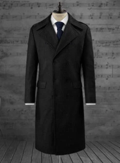 Vintage Plain Black Tweed GQ Overcoat