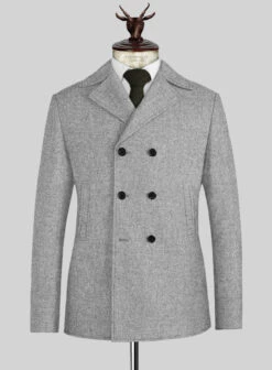 Vintage Plain Gray Tweed Pea Coat